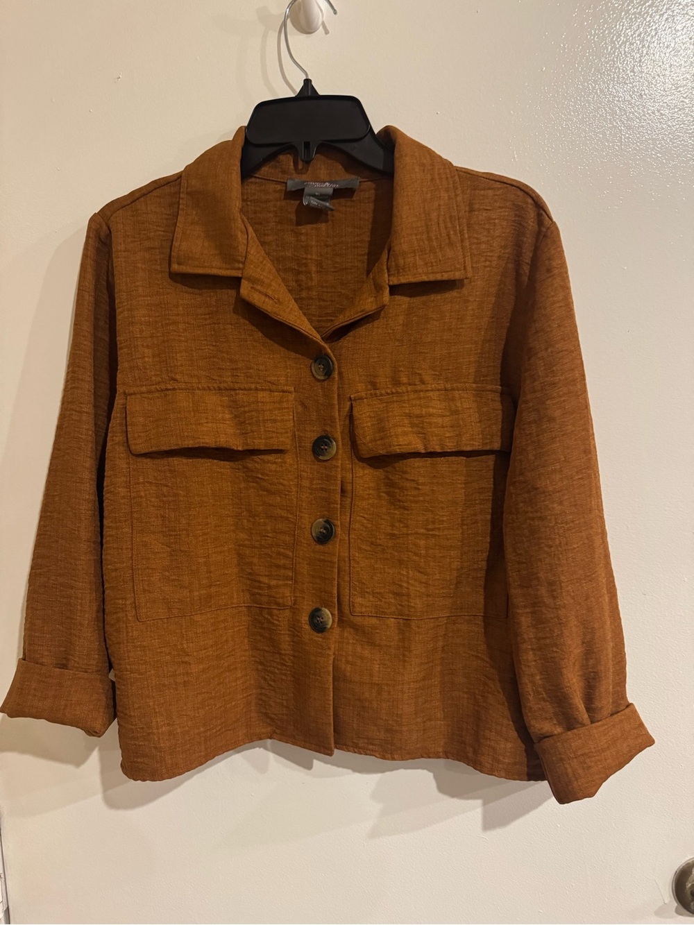 Rust Textured Utility Crop Jacket with Front Pockets